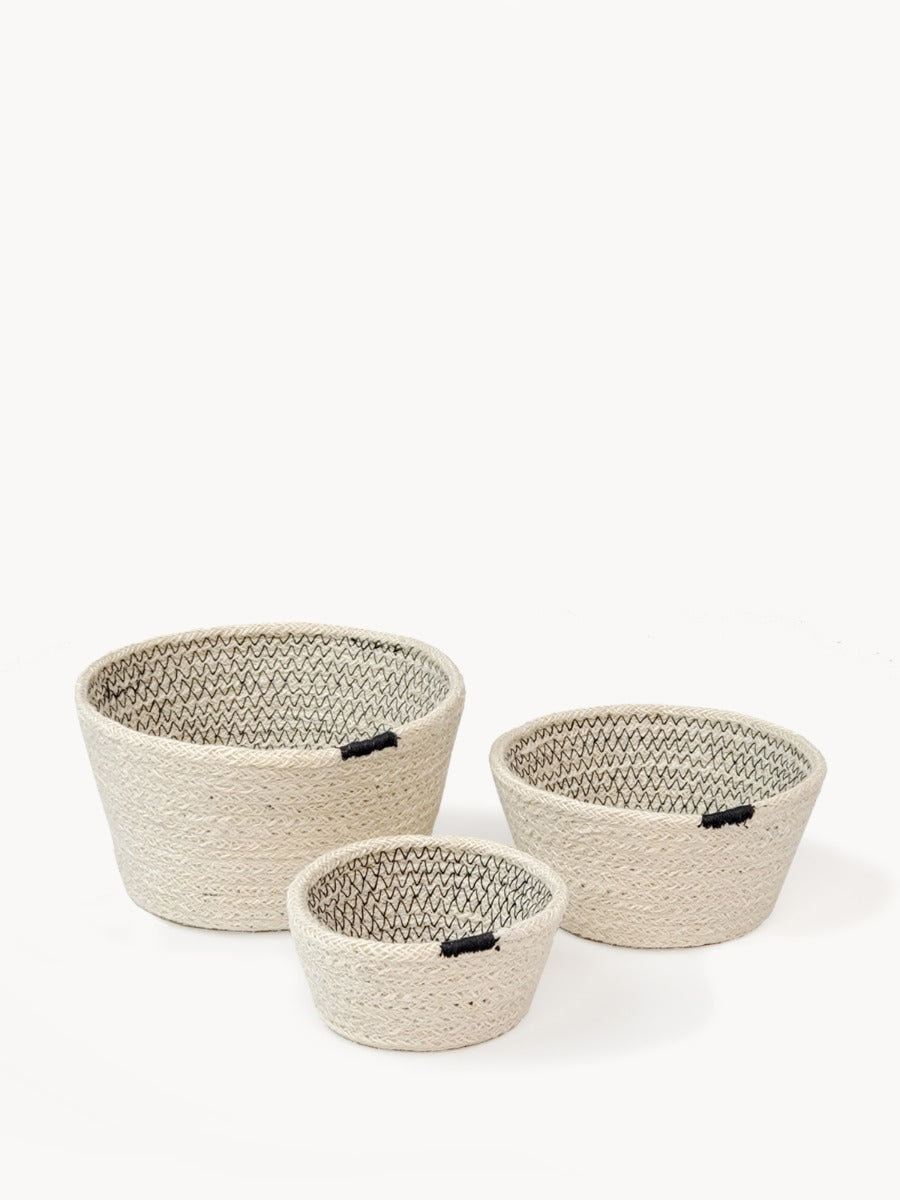 Midnight Stitch Jute Bowls (Set of 3)