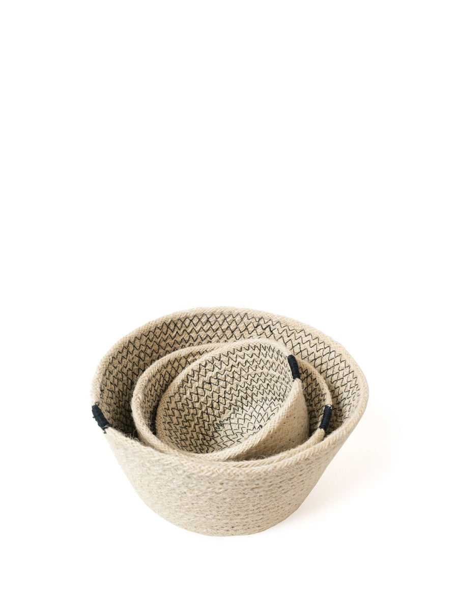 Midnight Stitch Jute Bowls (Set of 3)