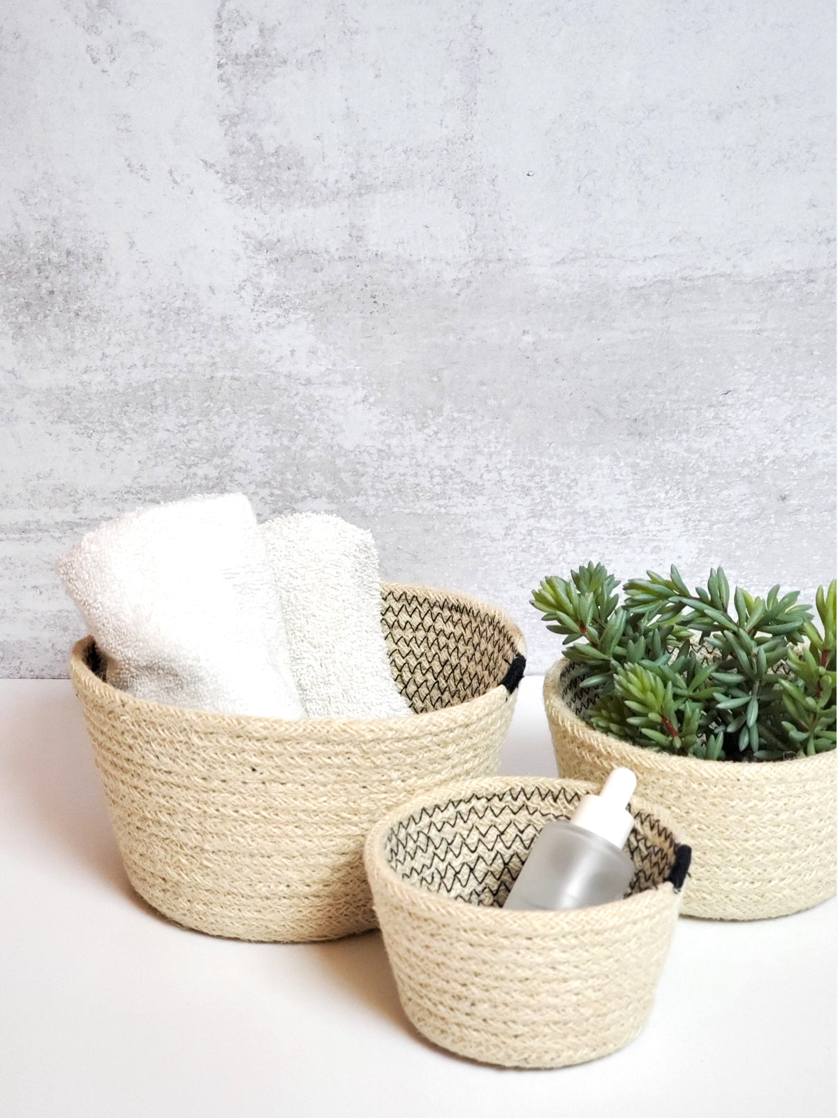 Midnight Stitch Jute Bowls (Set of 3)