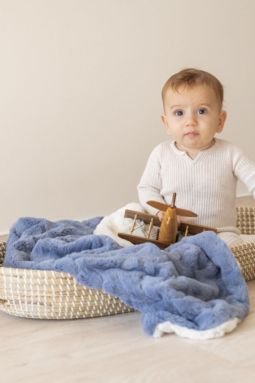 Azure Ripple Faux Fur Blanket